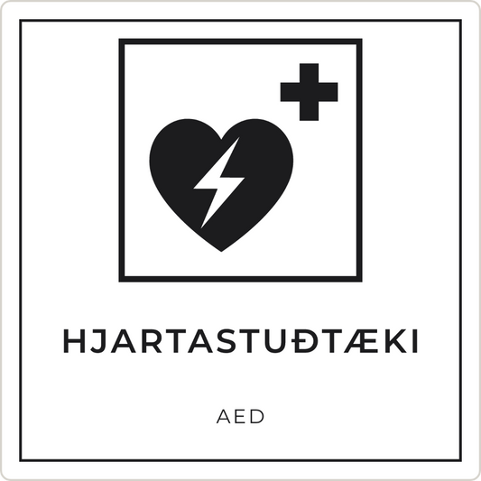 Hjartastuðtæki (AED) - neyðarskilti, hvítt
