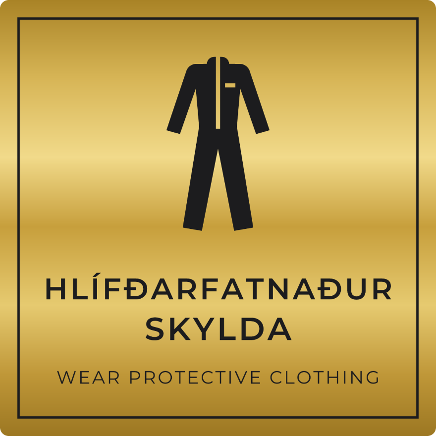 Hlífðarfatnaður skylda - boðskilti, gull