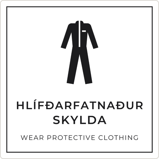 Hlífðarfatnaður skylda - boðskilti, hvítt