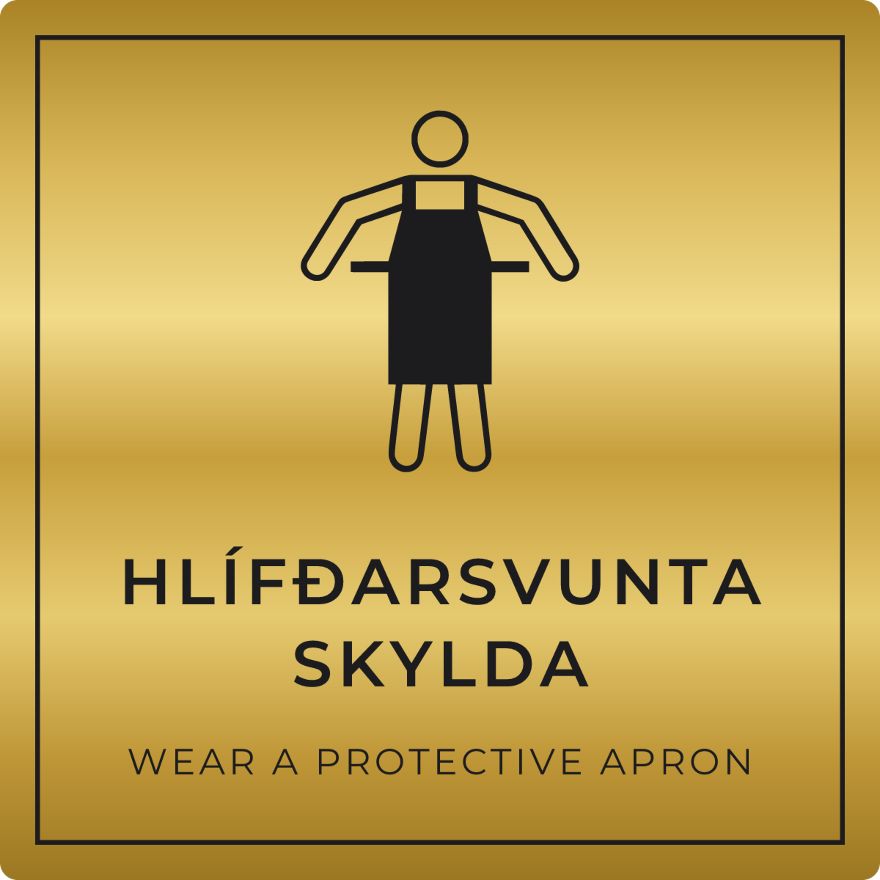 Hlífðarsvunta skylda - boðskilti, gull