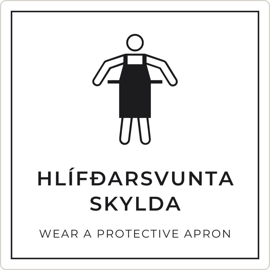 Hlífðarsvunta skylda - boðskilti, hvítt