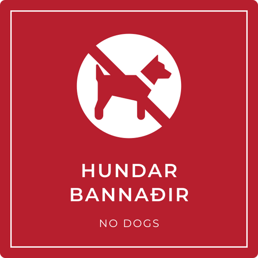 Hundar bannaðir – grafið bannskilti, íslenska og enska