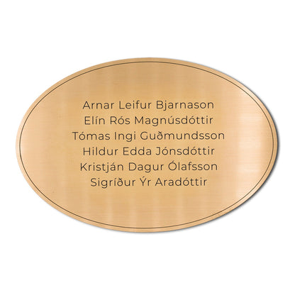 Hurðaskilti sporöskjulaga gyllt.