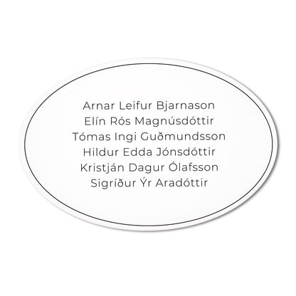 Hurðaskilti sporöskjulaga fyrir mörg nöfn.