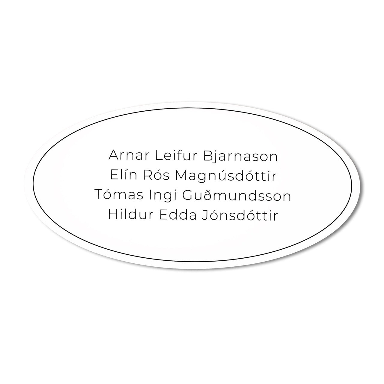 Nafnaskilti á hurð hvítt með mjúkum línum.