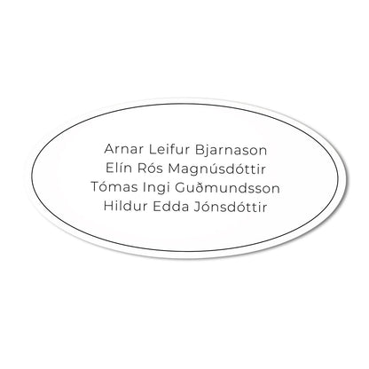 Nafnaskilti á hurð hvítt með mjúkum línum.