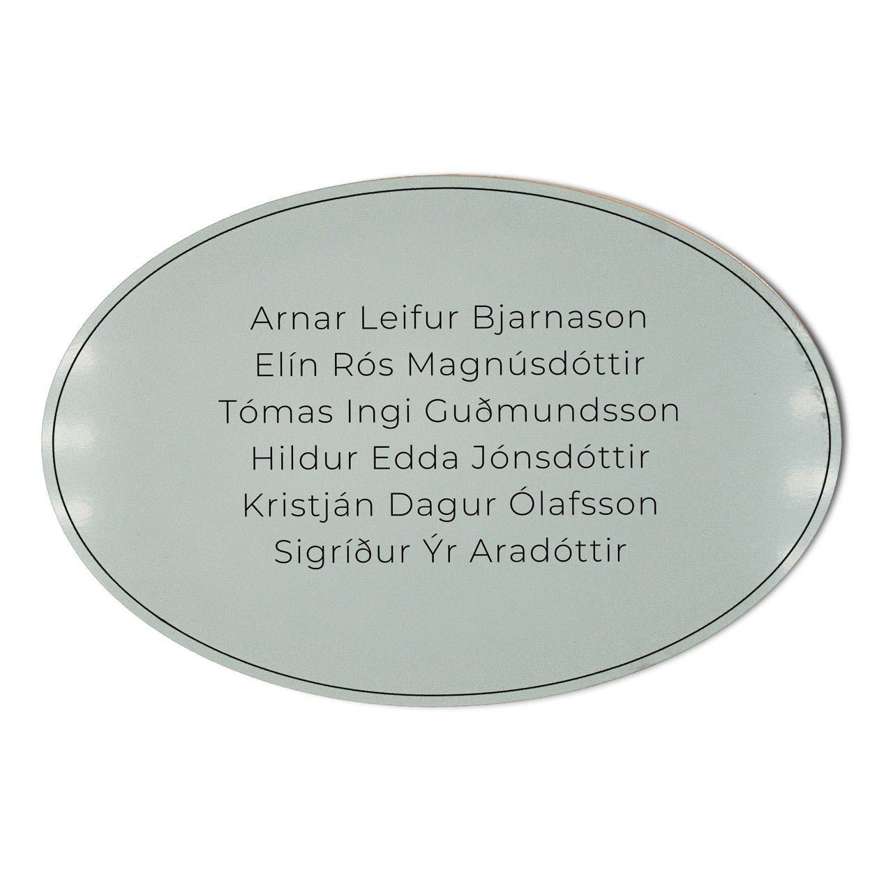 Hurðaskilti sporöskjulaga silfur.