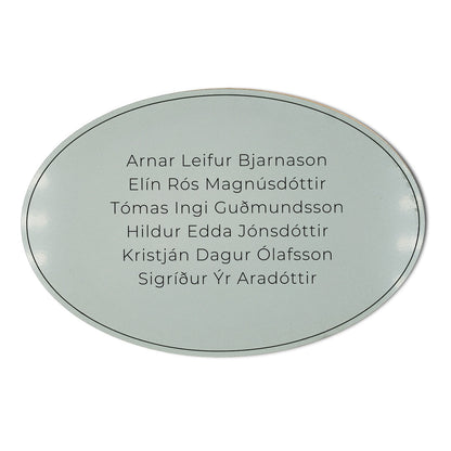 Hurðaskilti sporöskjulaga silfur.