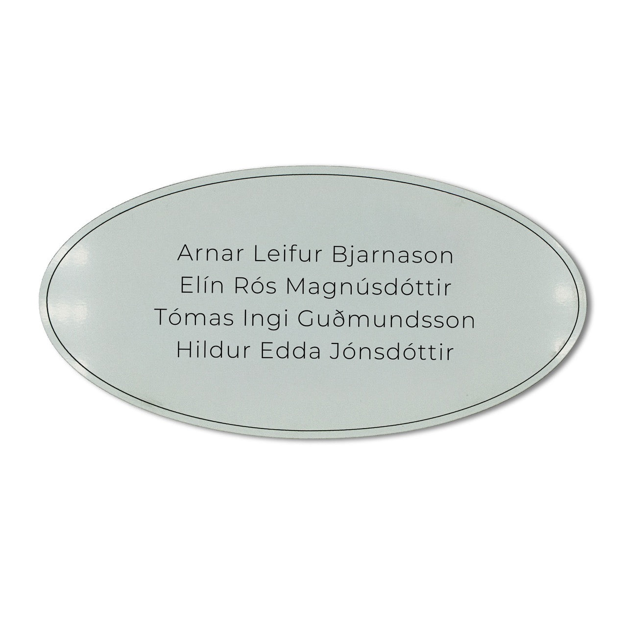 Nafnaskilti á hurð silfur með mjúkum línum.