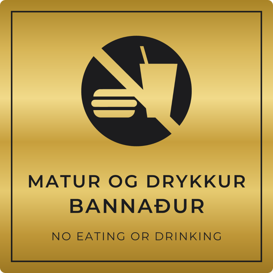 Matur og drykkur bannaður - bannskilti, gull