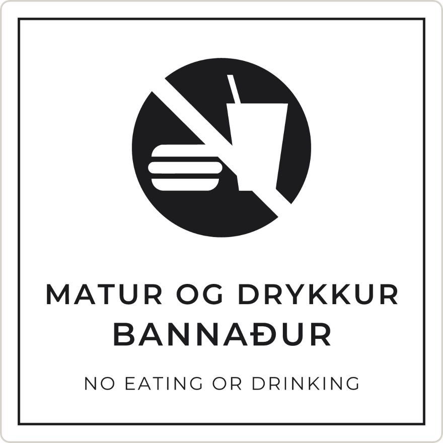 Matur og drykkur bannaður - bannskilti, hvítt