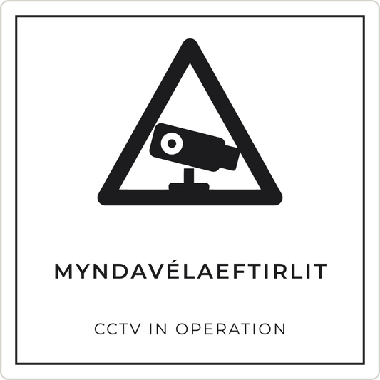 Myndavélaeftirlit - viðvörunarskilti, hvítt