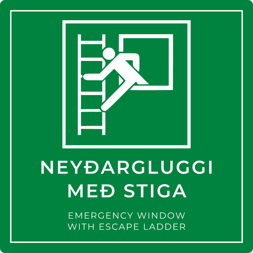 Neyðargluggi með stiga - neyðarskilti, grænt