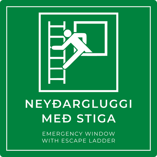 Neyðargluggi með stiga - neyðarskilti, grænt