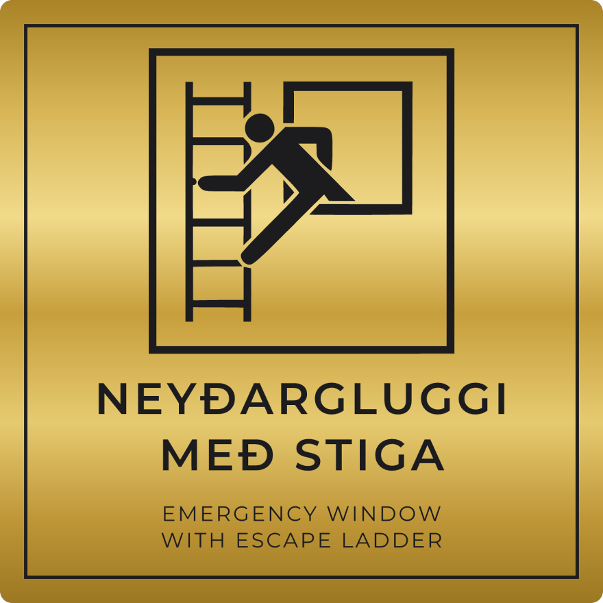 Neyðargluggi með stiga - neyðarskilti, gull