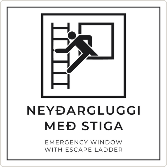 Neyðargluggi með stiga - neyðarskilti, hvítt