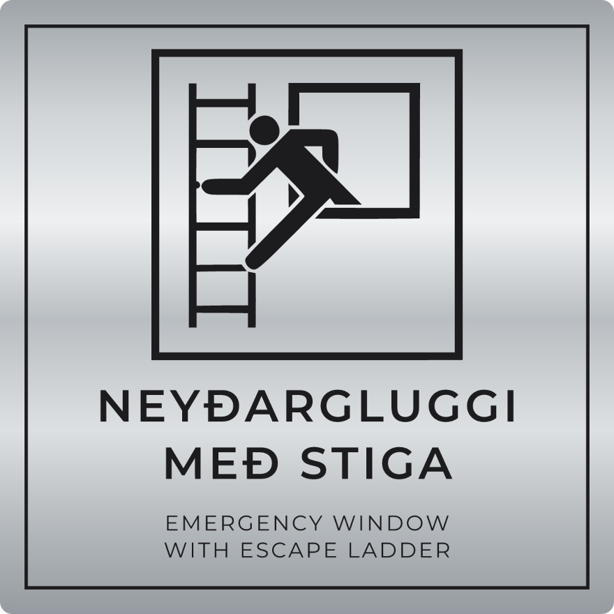 Neyðargluggi með stiga - neyðarskilti, silfur