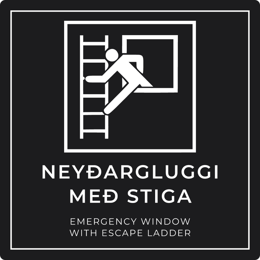 Neyðargluggi með stiga - neyðarskilti, svart