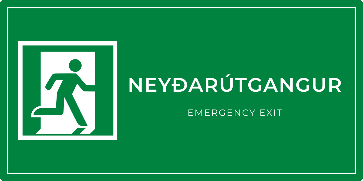 Neyðarútgangur með ör til hægri – grafið neyðarskilti