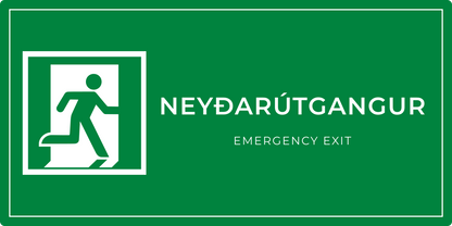 Neyðarútgangur með ör til hægri – grafið neyðarskilti