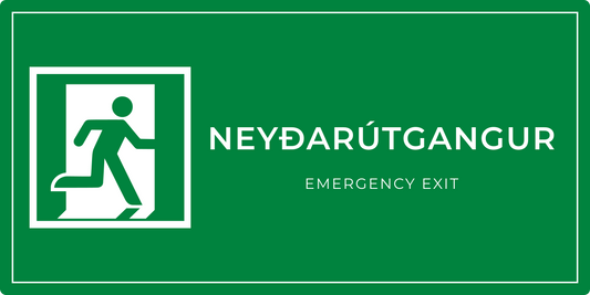 Neyðarútgangur með ör til hægri – grafið neyðarskilti