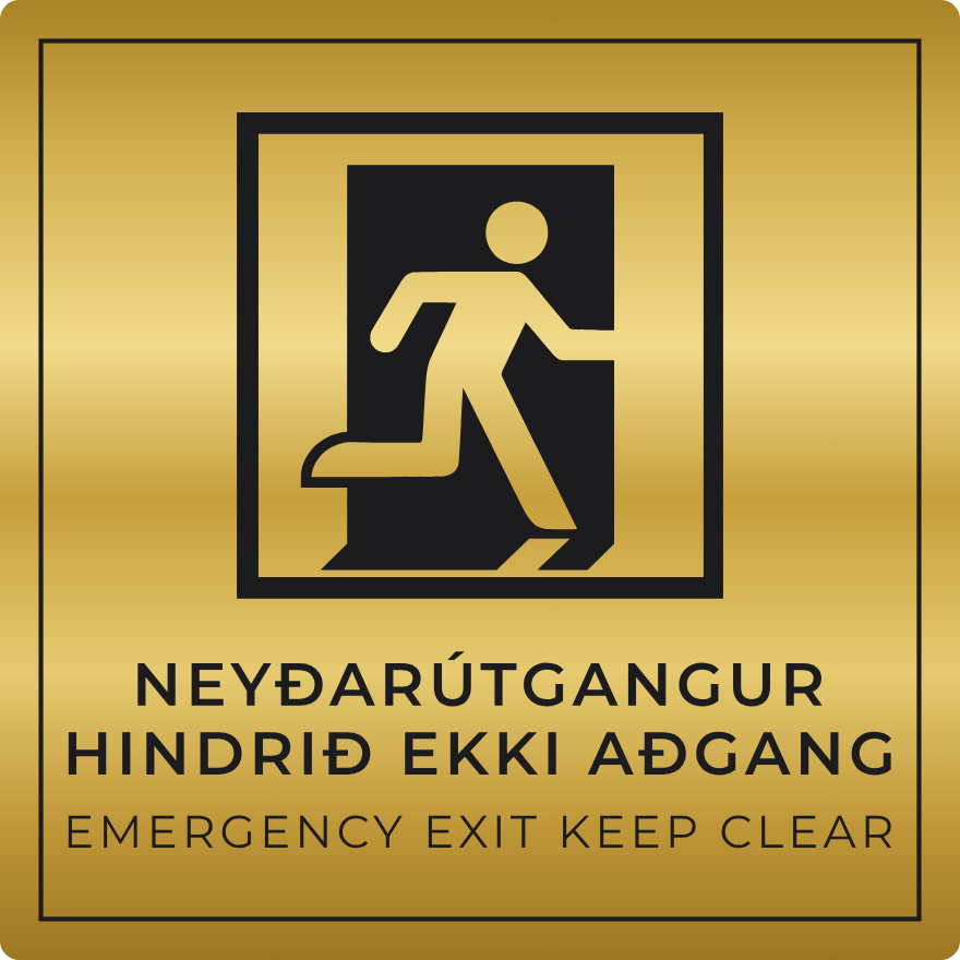 Neyðarútgangur hindrið ekki aðgang - neyðarskilti, gull