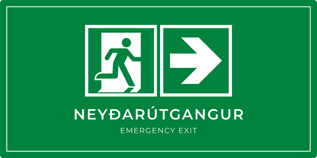 Neyðarútgangsskilti með ör til hægri, grænt
