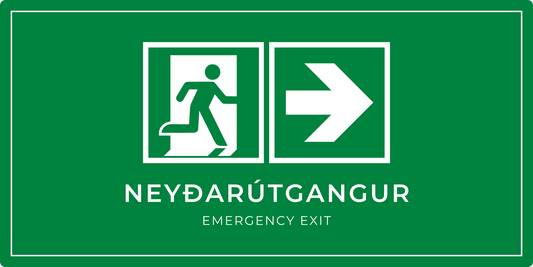 Neyðarútgangsskilti með ör til hægri, grænt