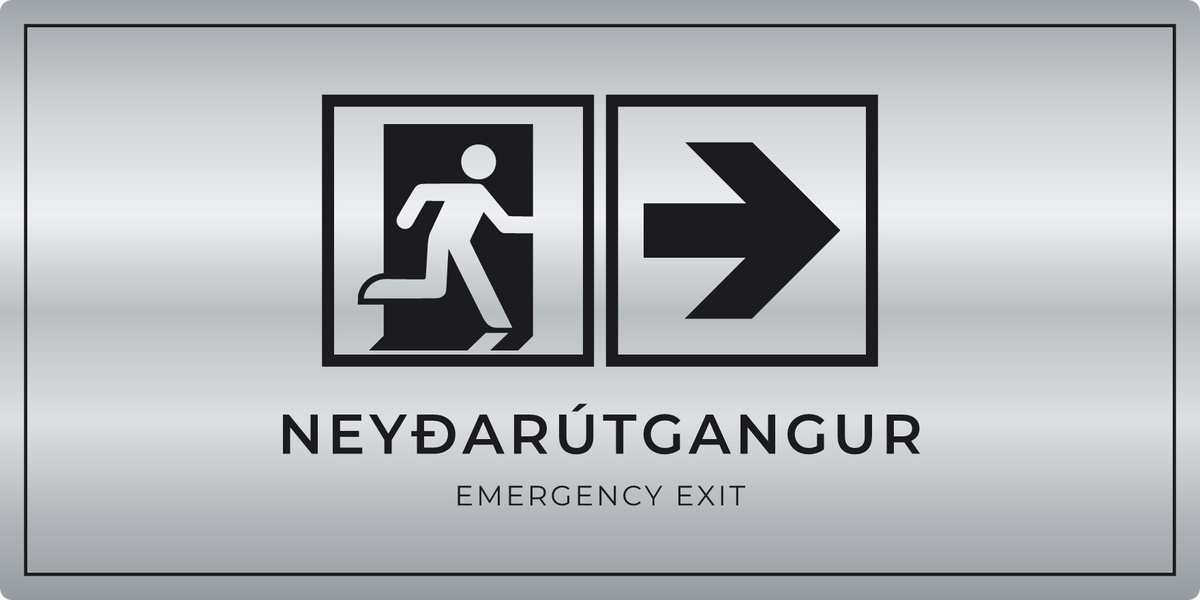 Neyðarútgangsskilti með ör til hægri, silfur