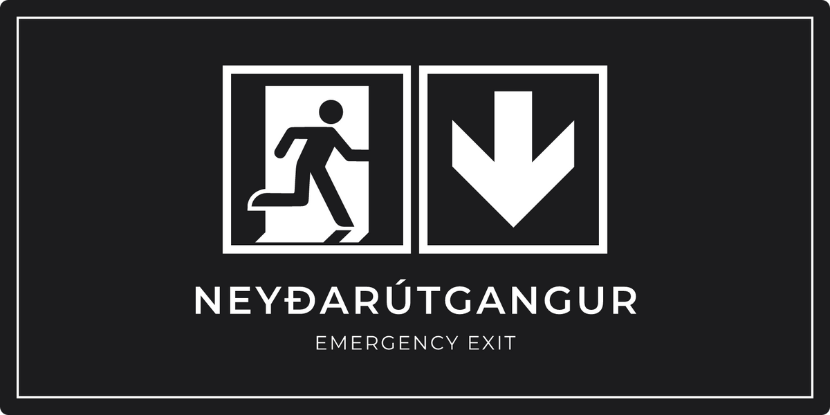 Neyðarútgangsskilti með ör niður, svart