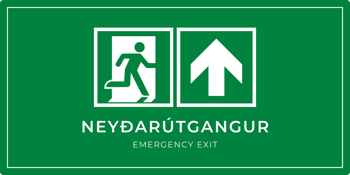 Neyðarútgangsskilti með ör upp, grænt