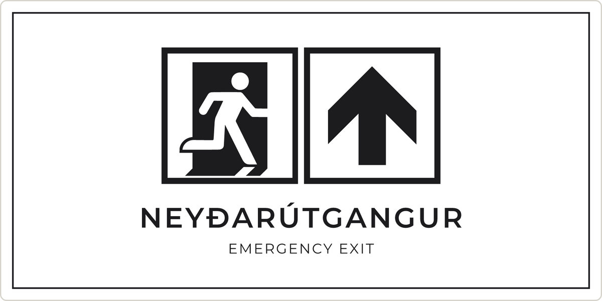 Neyðarútgangsskilti með ör upp, hvítt