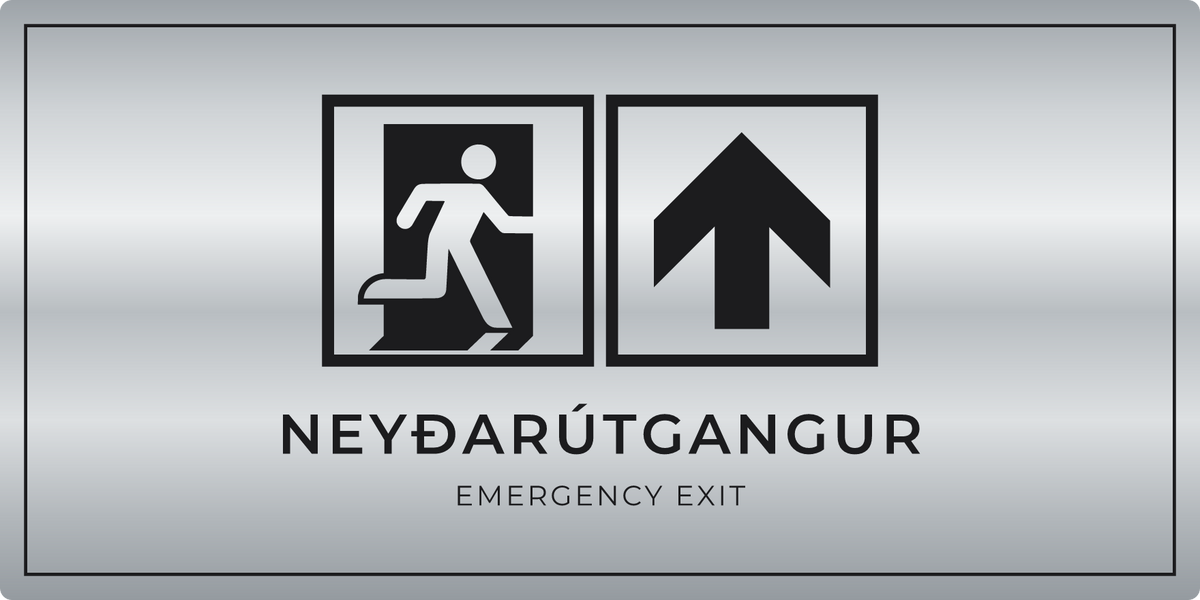 Neyðarútgangsskilti með ör upp, silfur