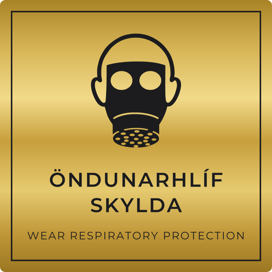 Öndunarhlíf skylda - boðskilti, gull