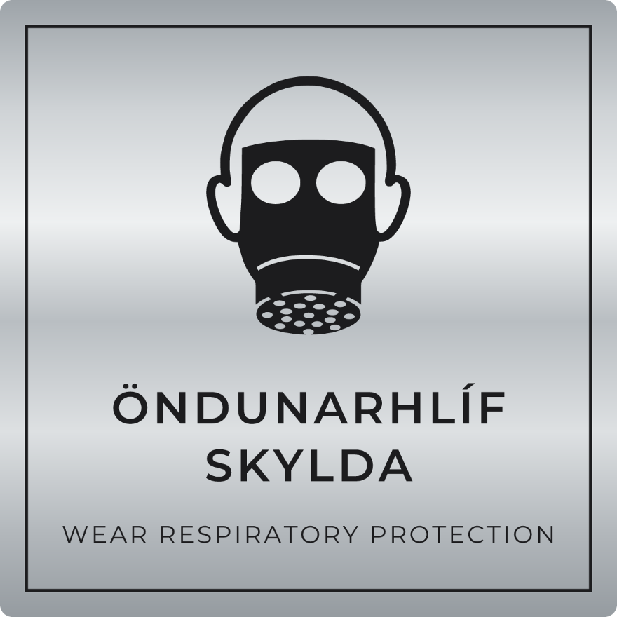 Öndunarhlíf skylda - boðskilti, silfur