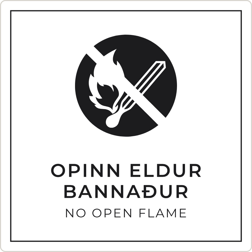 Opinn eldur bannaður - bannskilti, hvítt