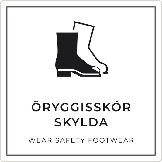 Öryggisskór skylda - boðskilti, hvítt