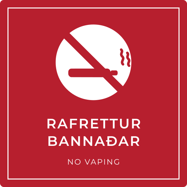 Rafrettur bannaðar – grafið bannskilti, íslenska og enska