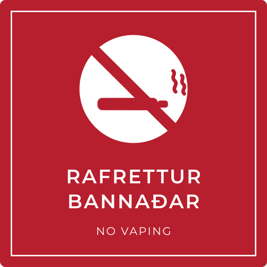 Rafrettur bannaðar – grafið bannskilti, íslenska og enska