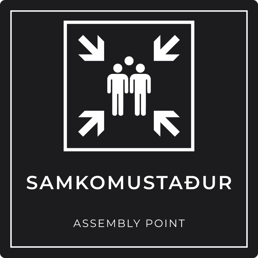 Samkomustaður - neyðarskilti, svart