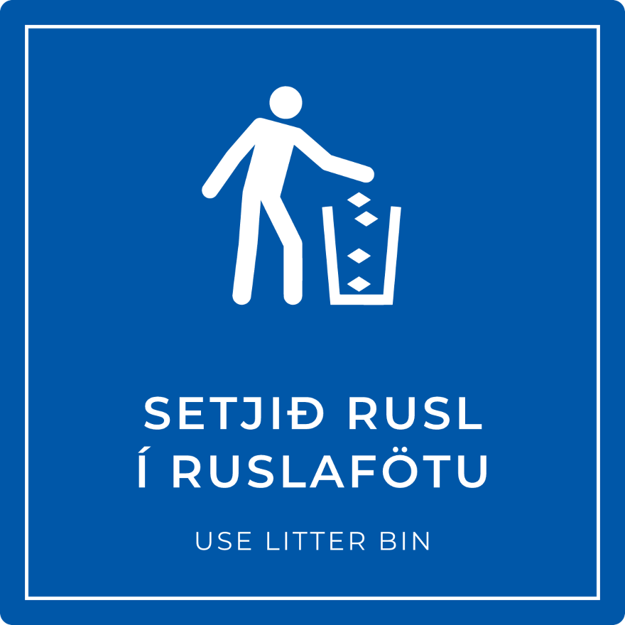 Setjið rusl í ruslafötu - boðskilti, blátt