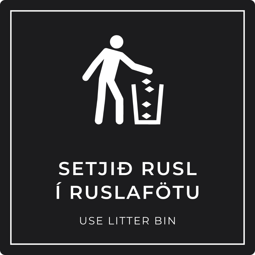 Setjið rusl í ruslafötu - boðskilti, svart