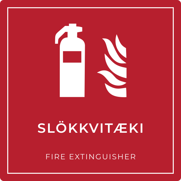 Slökkvitæki – grafið brunaskilti, íslenska og enska