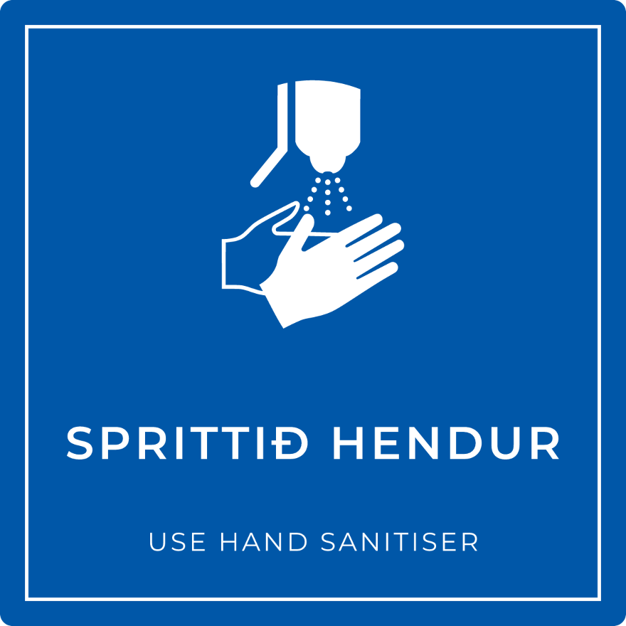 Sprittið hendur - boðskilti, blátt