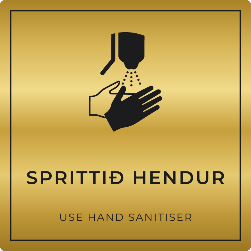 Sprittið hendur - boðskilti, gull
