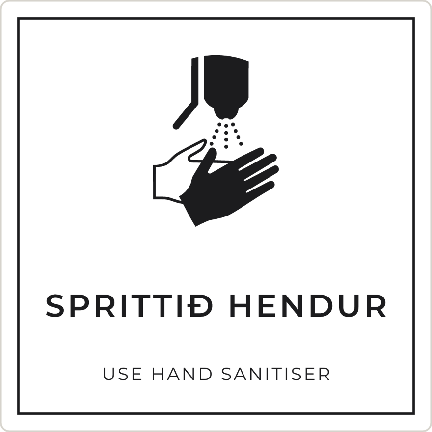 Sprittið hendur - boðskilti, hvítt