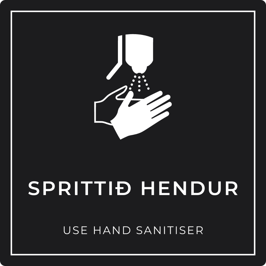 Sprittið hendur - boðskilti, svart