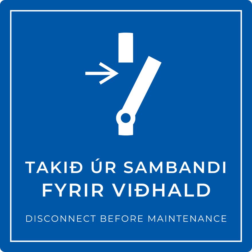 Takið úr sambandi fyrir viðhald - boðskilti, blátt