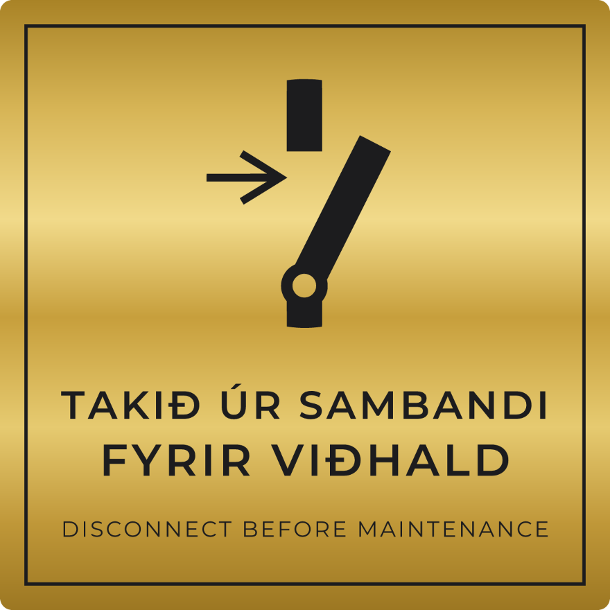 Takið úr sambandi fyrir viðhald - boðskilti, gull
