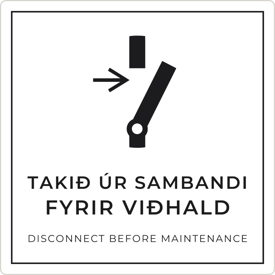 Takið úr sambandi fyrir viðhald - boðskilti, hvítt